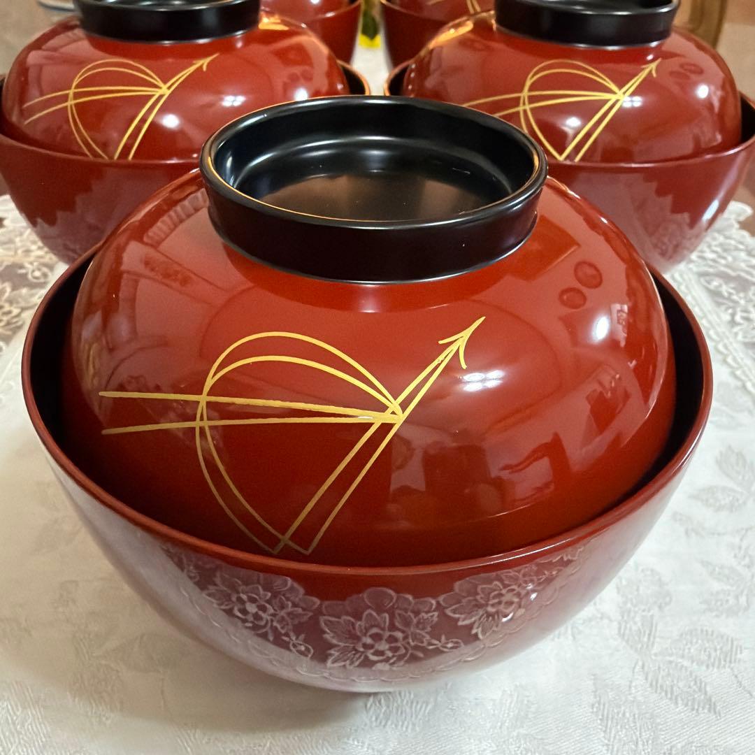 輪島　うるし工芸　米永　蓋付雑煮椀　小どんぶり　5客セット　未使用