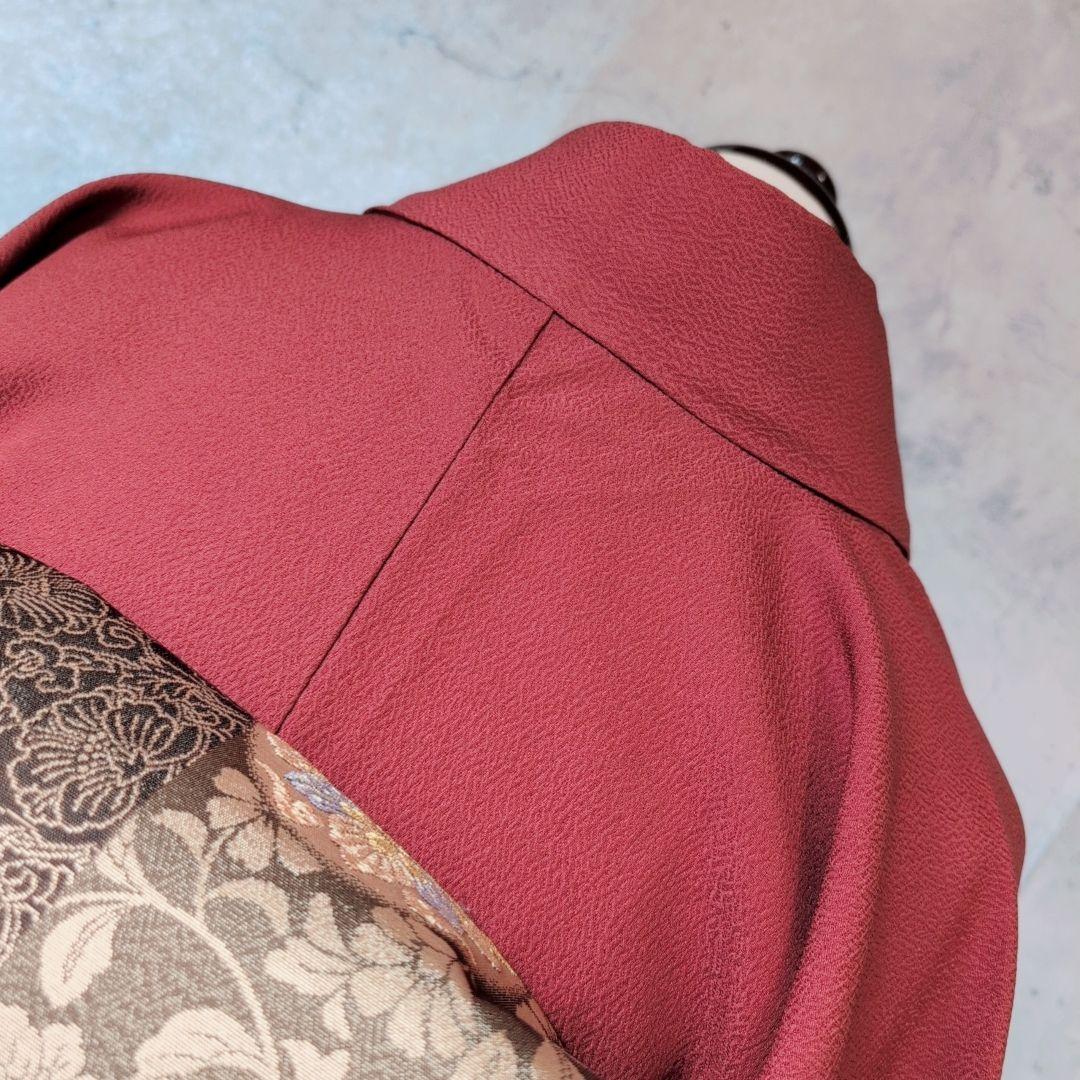 訪問着　フルセット　着物　正絹　赤　金　楽器　笛　バチ衿　O5