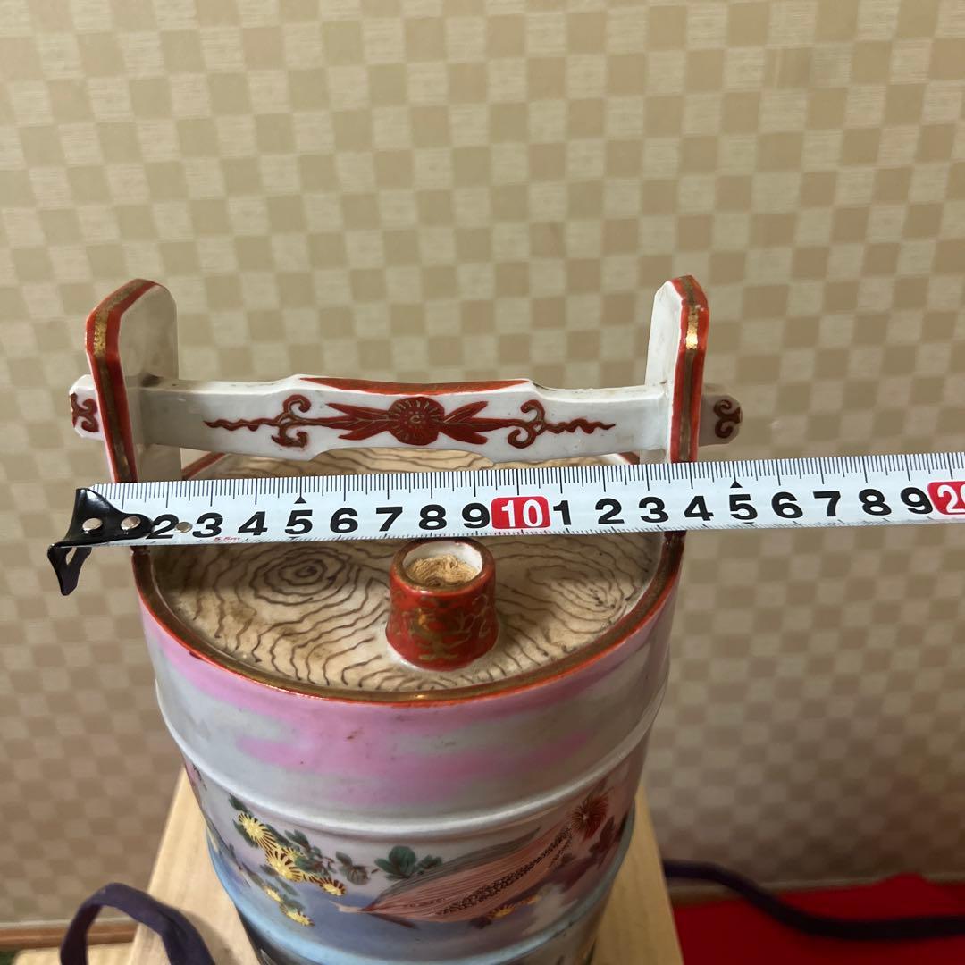 明治期超絶品九谷焼最高絵付　魚野菜尽くし手桶形水指　本物保証　逸品！