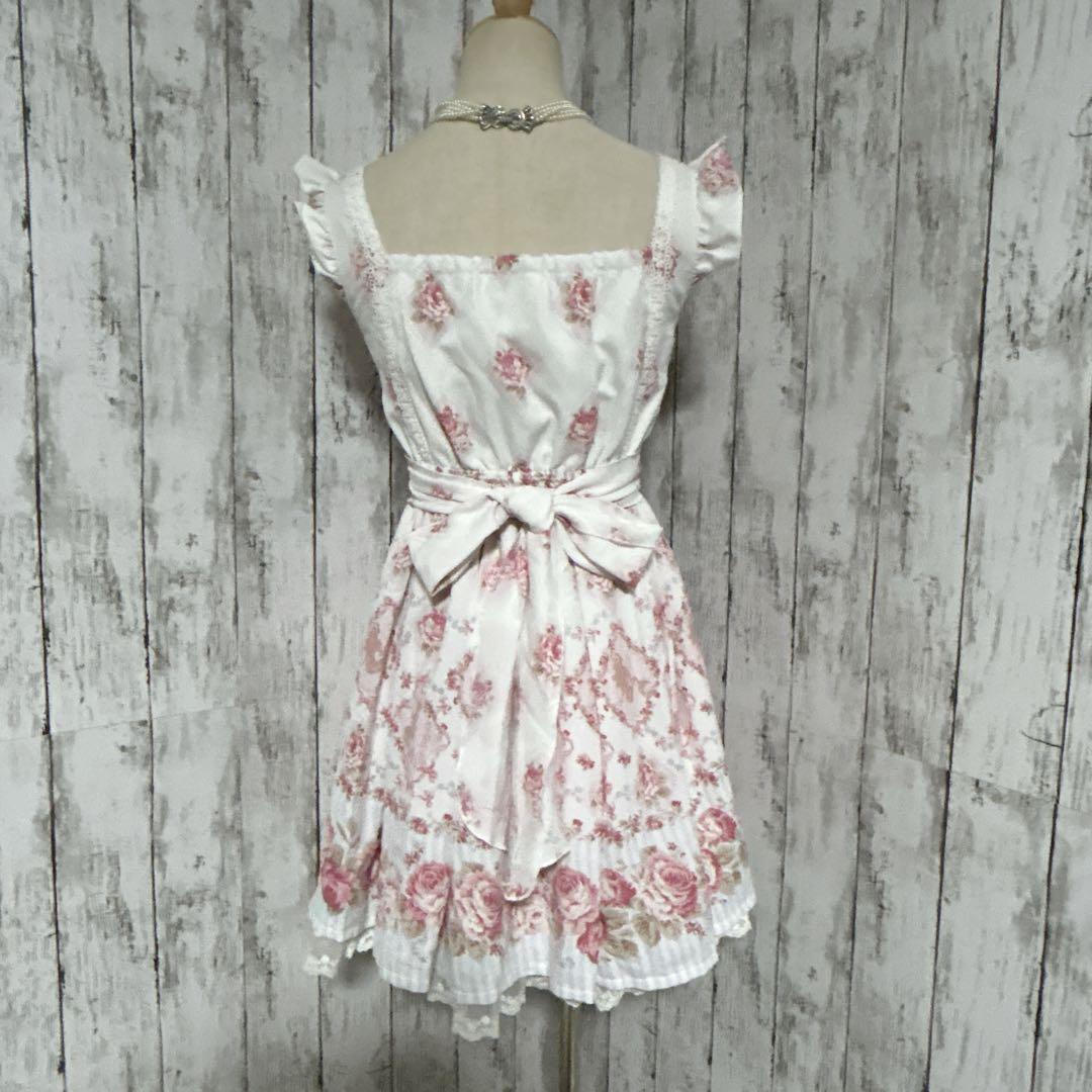 極美品【リズリサ】ローズ柄レースアップワンピース ロリータ ゴスロリ 姫系 花柄