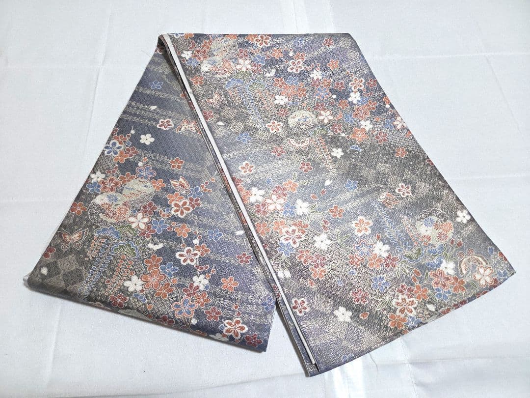 A◆着物くつろぎ 五条更紗 金糸 桜 雪輪 藤 蝶 全通 正絹 フォーマルな袋帯