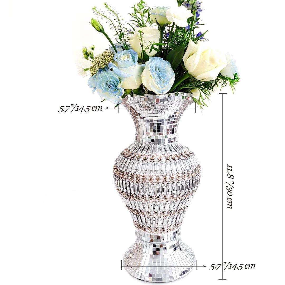 $ セラミック花瓶 ヴィンテージ シルバー 花瓶 室内装飾 装飾花瓶 30cm