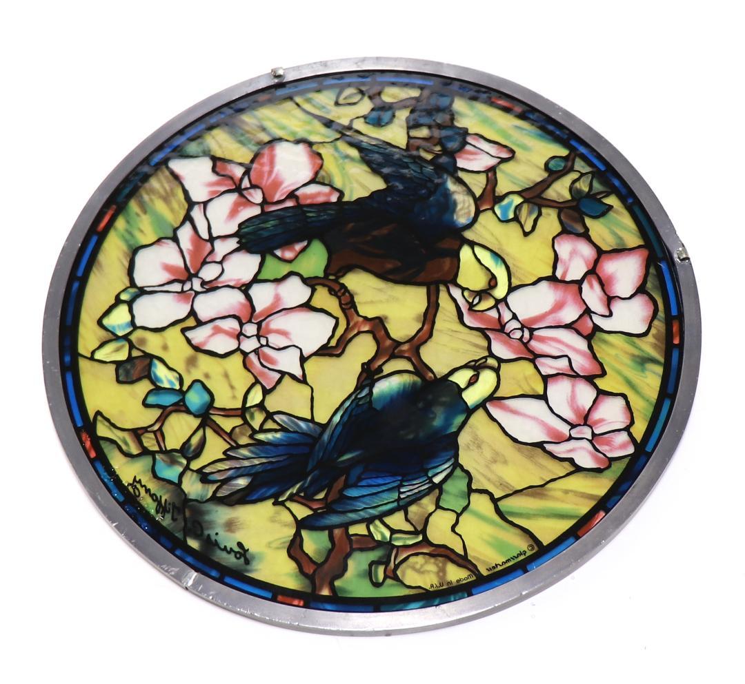 ルイス・ティファニー オウムとマグノリアの窓 ヴィンテージ ステンドグラス 大判