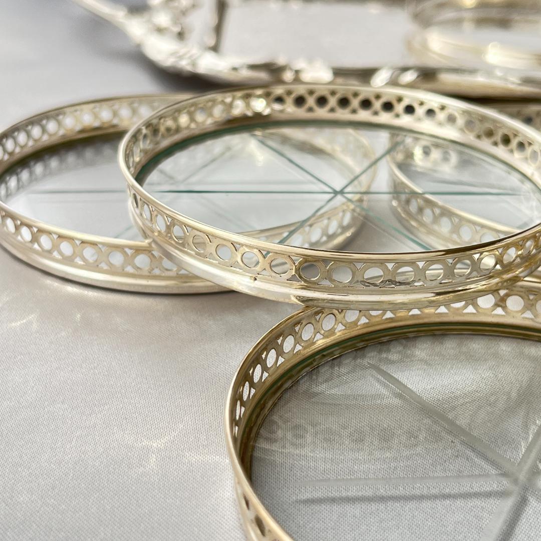 【Webster】【純銀 / ガラス】ワイングラスコースター 6枚 スターリング