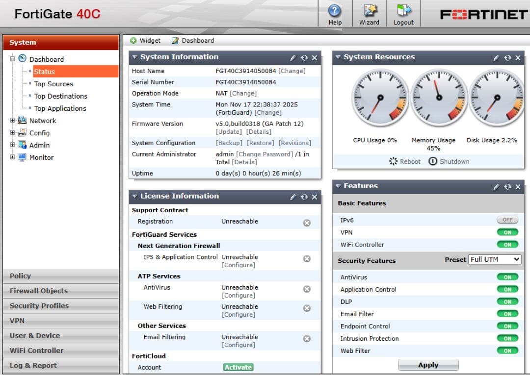 【ジャンク扱い】Fortigate 40C × 2台