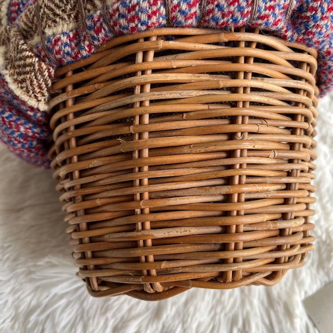 エバゴス かごバッグ 紅籘 ムートンレザー被せ ハリスツイード