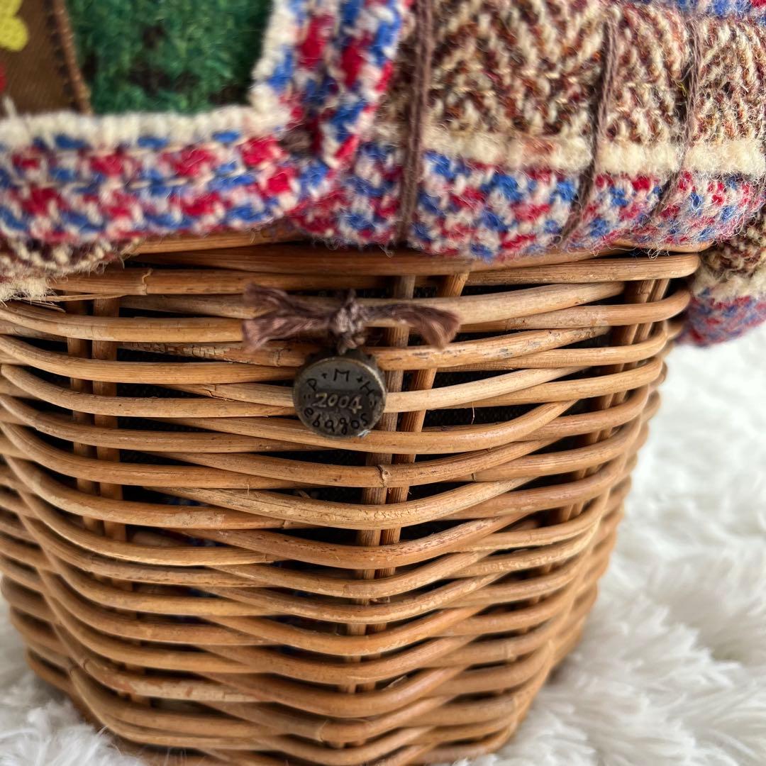 エバゴス かごバッグ 紅籘 ムートンレザー被せ ハリスツイード