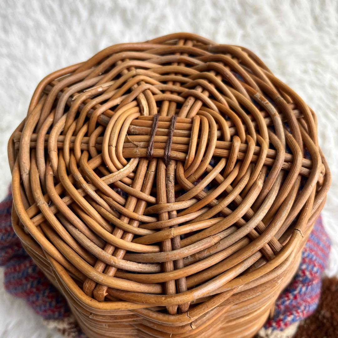 エバゴス かごバッグ 紅籘 ムートンレザー被せ ハリスツイード