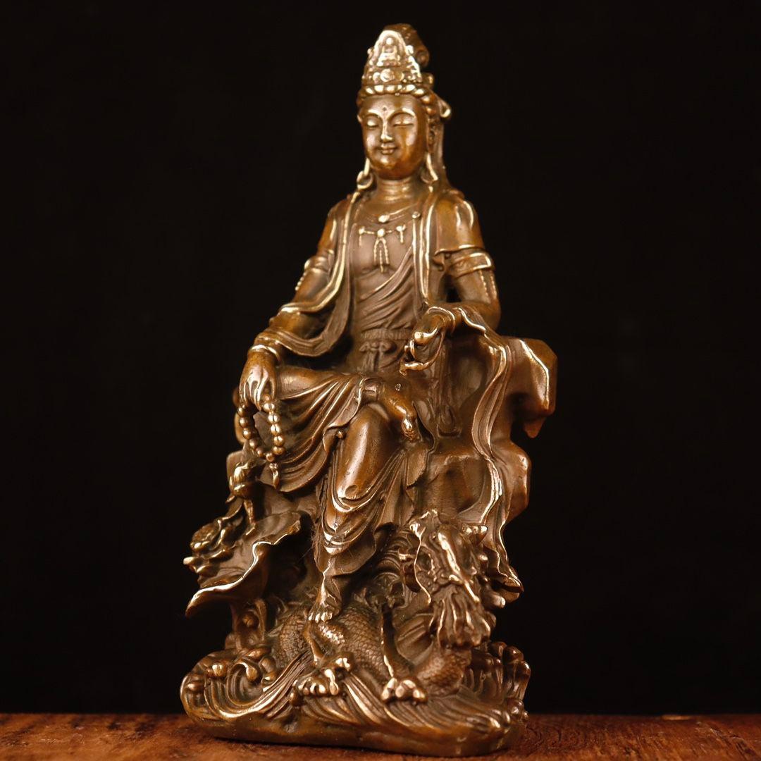 銅像 銅仏 自在観音菩薩仏像 坐龍仏珠観音仏像 仏堂奉納 工芸品 置物
