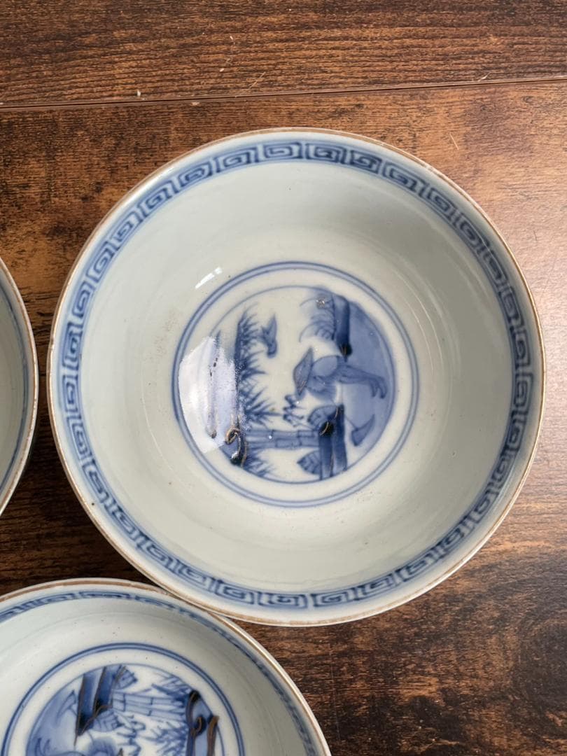 ①古伊万里 金襴手鶴華図茶碗 蓋物 五客 吸物碗/飯碗/お碗/蓋付/40