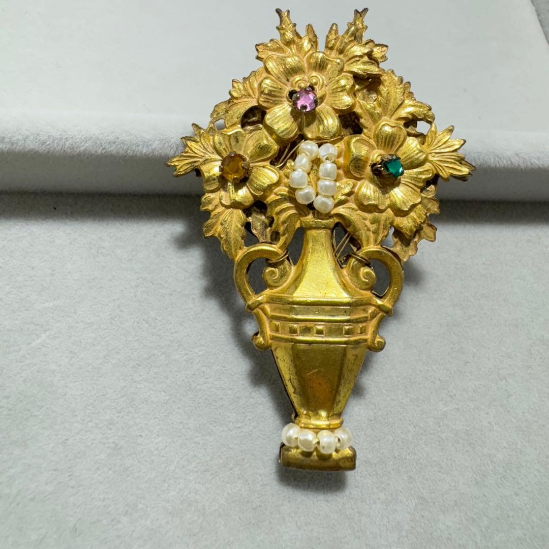 【ヴィンテージ】MIRIAM HASKELL ブローチ　ゴールド　ストーン