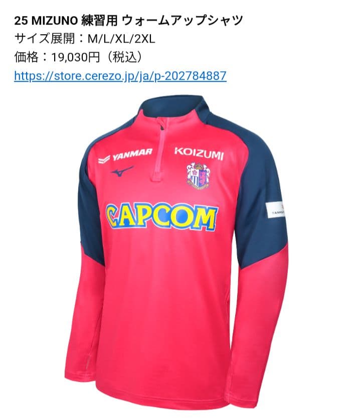 2025セレッソ大阪 MIZUNOウォームアップシャツ トレーニングウェアＸＬ