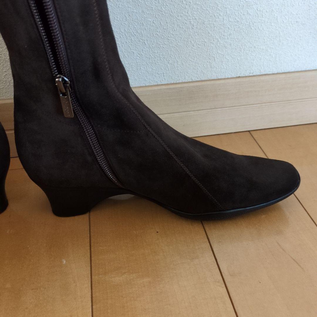 【未使用品】❳銀座YOSHINOYAダークブラウン スエード ロングブーツ