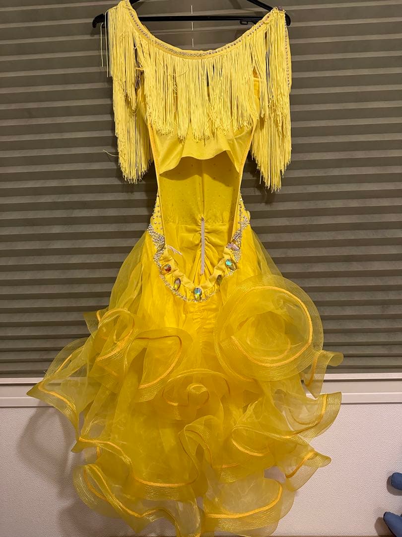 イエロー フリンジ 社交ダンスドレス