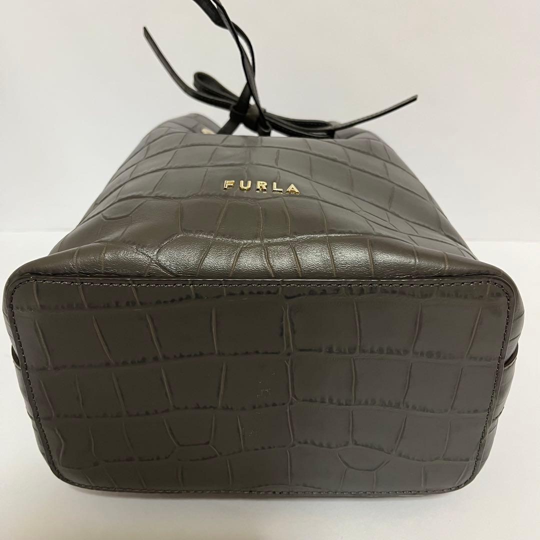 極美品✨現行ロゴ✨フルラ　コスタンザ　2way ショルダーバッグ　クロコ　黒色