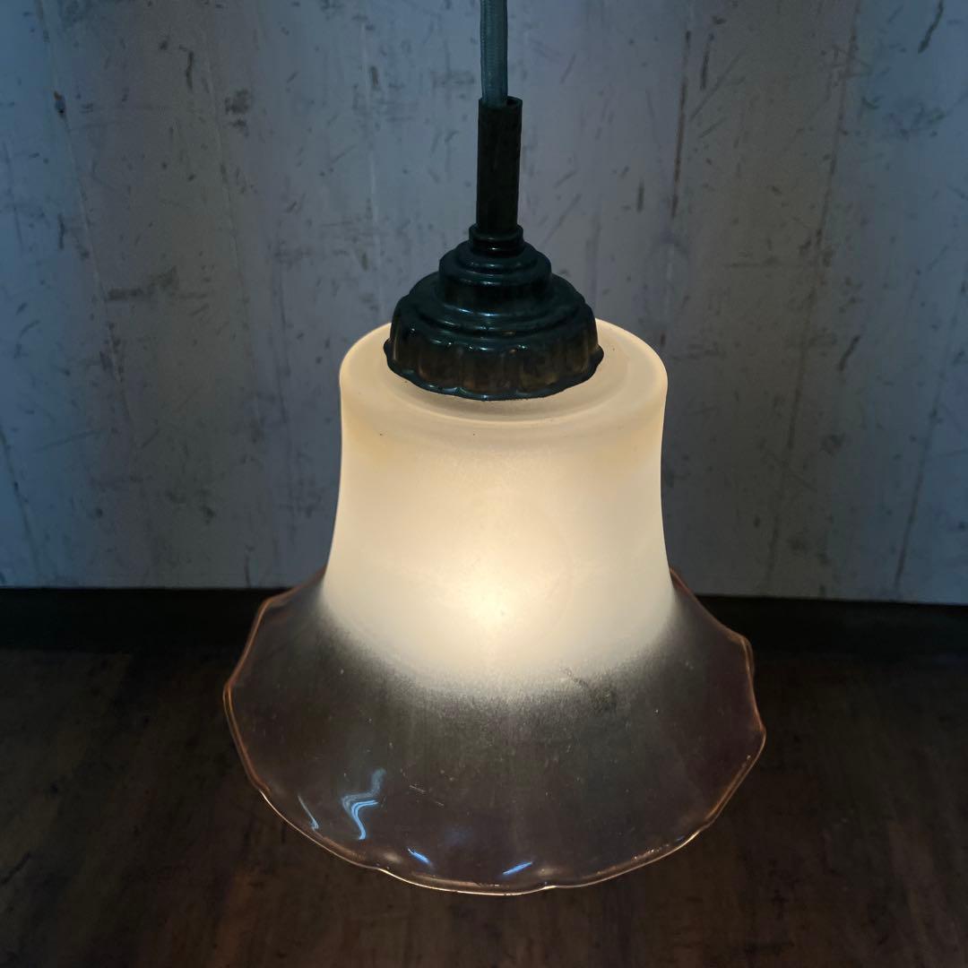 D-2 ⑦ 昭和レトロ フリル型 ガラスシェード ペンダントライト シーリング