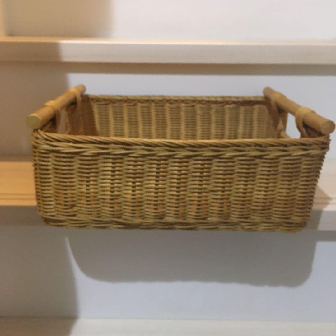 ラタン　持ち手つき　バスケット　収納　アンティーク　古道具