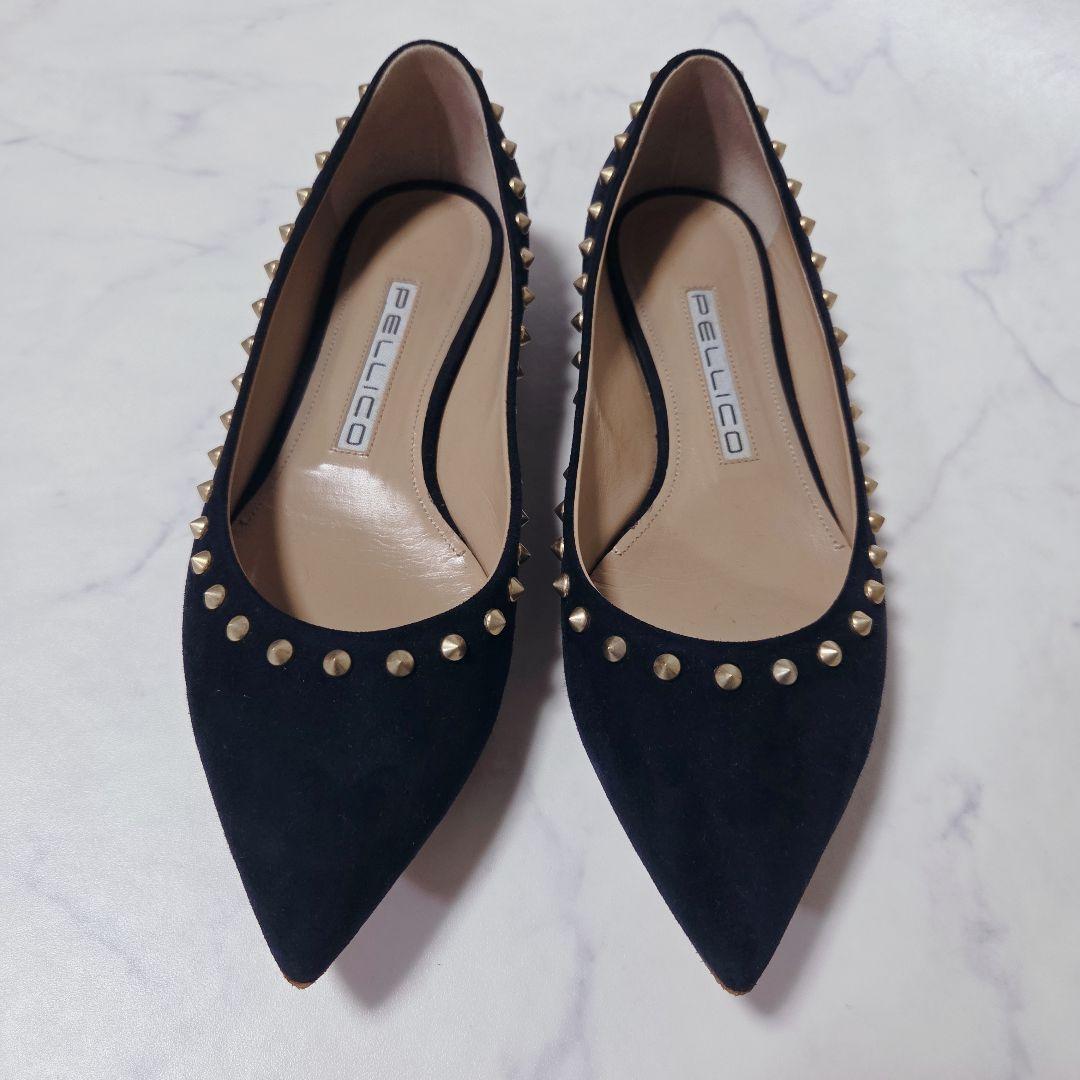 美品✨ペリーコ PELLICO スタッズ スエード パンプス ネイビー 24.5