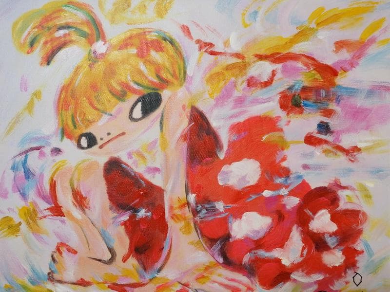 F6 絵画　 油彩　ロッカク アヤコ「女の子」 サイン　 肉筆手描き　額装済み