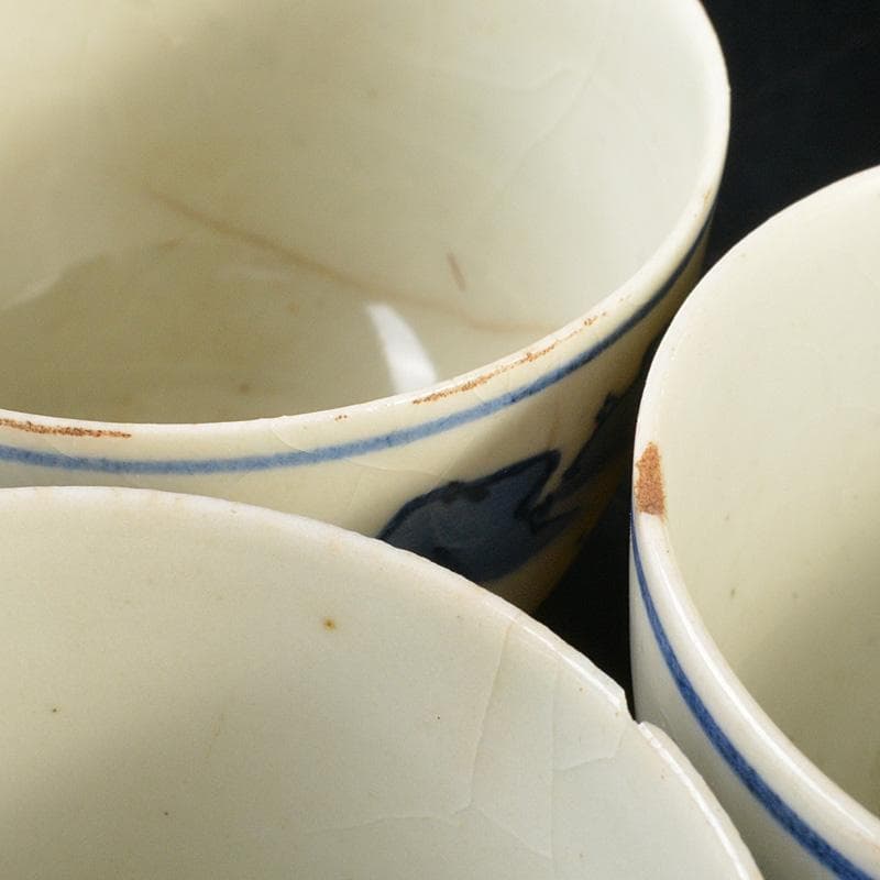 華中亭道八造　染付漢詩山水文　煎茶碗五客　時代箱　M　R6519