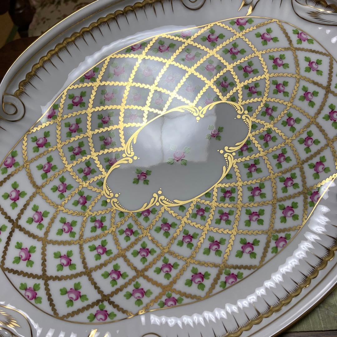 【専用】ヘレンド　セーブル風金彩小花　パーティトレイ　オーバルディッシュ