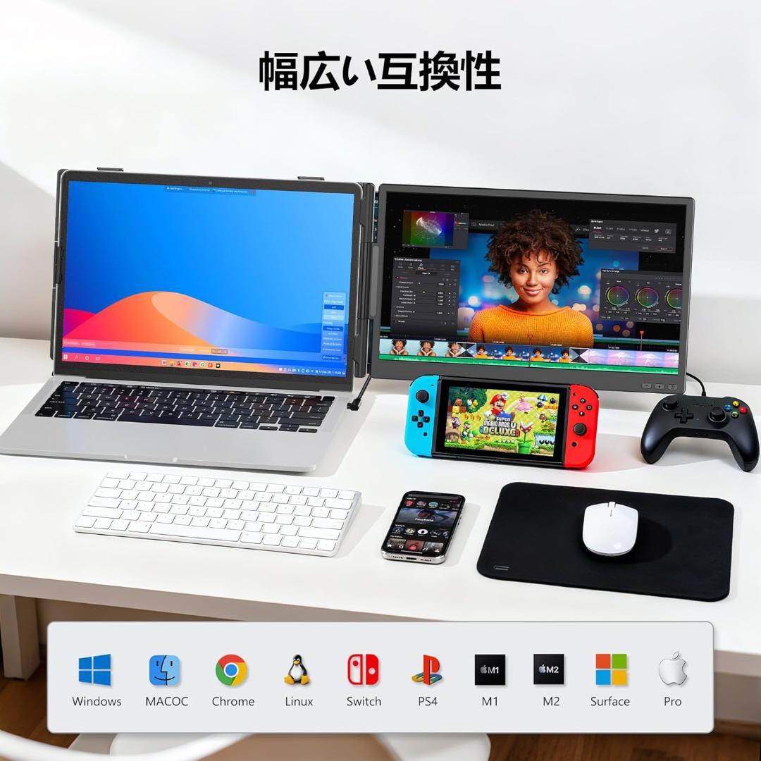 デュアルモニター 14インチポータブルノートPC USB-C/HDMI対応 軽量