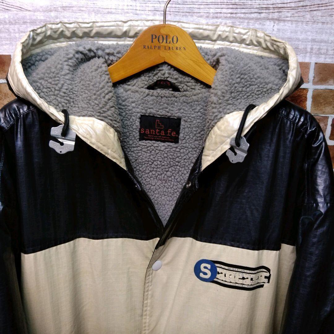 ❁サンタフェ·裏ボアコート・Ⓕオーバーサイズ黒×生成りベージュひび割れ模様加工★