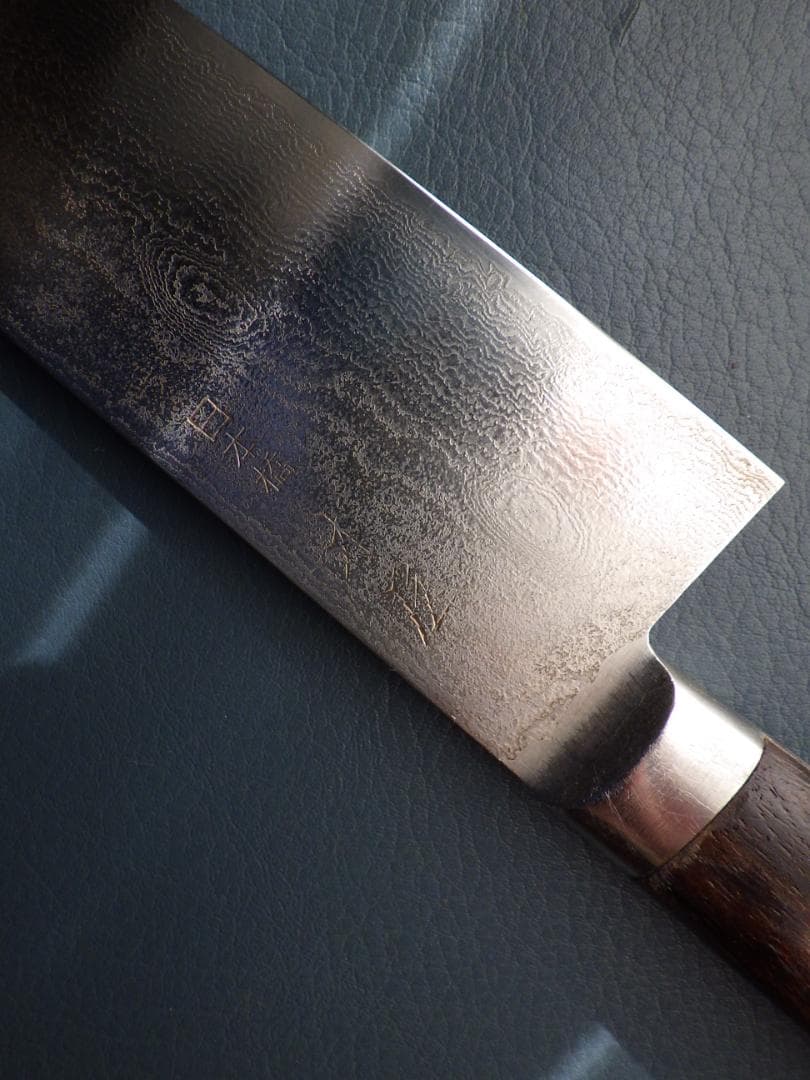 日本橋/木屋49層墨流スーパーゴールド粉末鋼包丁★黒檀柄★ダマスカス