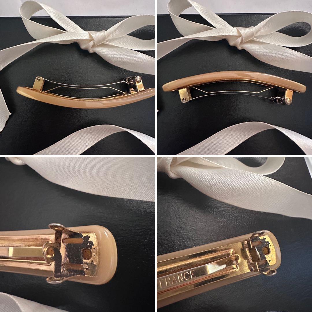 CHANEL《ヴィンテージ ロゴヘアバレッタ》ベージュ 箱有 くすみカラー