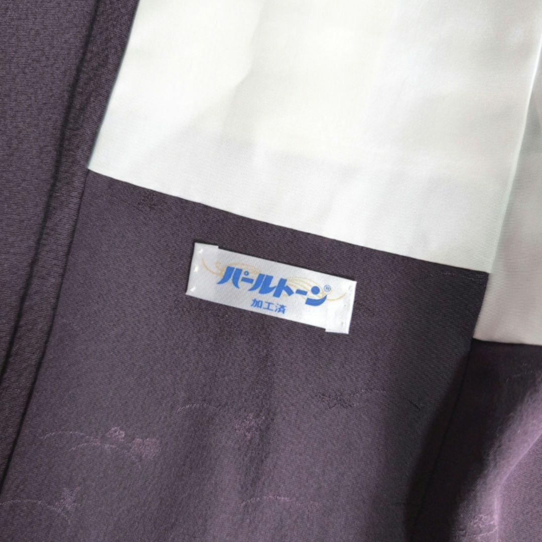 色無地　着物　フルセット　正絹　暗紫　落款　しつけ糸　祝い事　シンプル　粋　F4