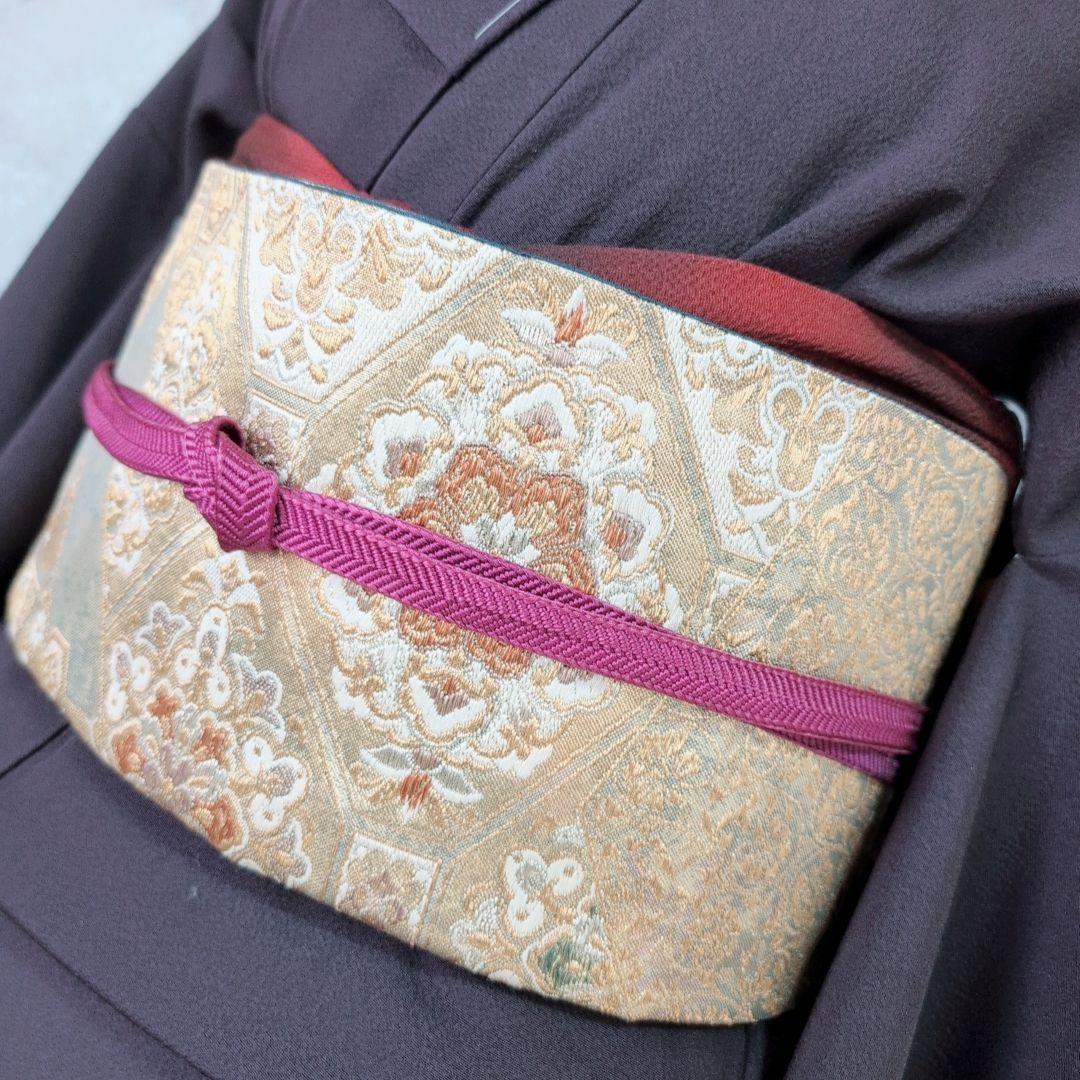 色無地　着物　フルセット　正絹　暗紫　落款　しつけ糸　祝い事　シンプル　粋　F4