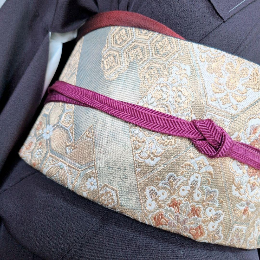 色無地　着物　フルセット　正絹　暗紫　落款　しつけ糸　祝い事　シンプル　粋　F4