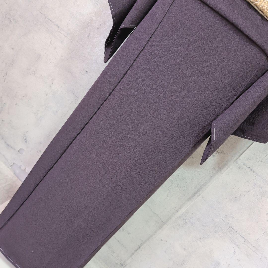 色無地　着物　フルセット　正絹　暗紫　落款　しつけ糸　祝い事　シンプル　粋　F4