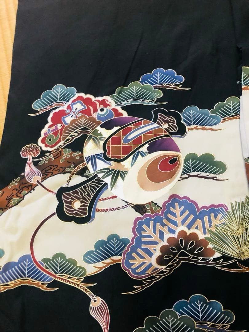 【7歳用訳あり一部新品未使用品】着物一式 黒と白 伝統的な和柄