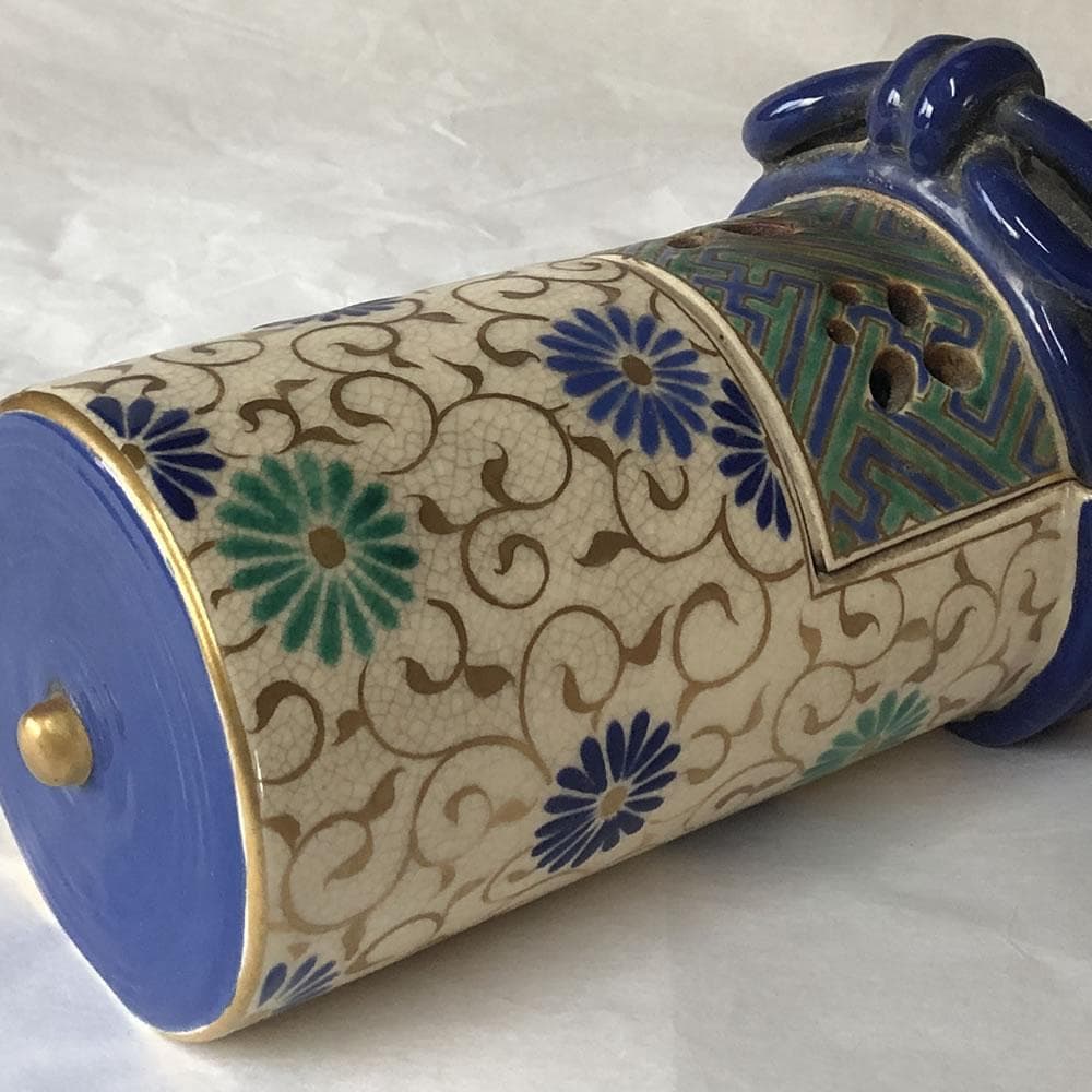 F1156 仁清 菊唐草文 巻物 香炉 巾25cm 茶道具