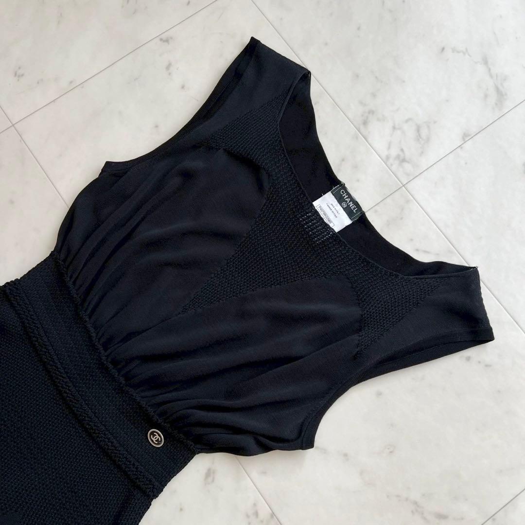 CHANEL ニットワンピース ウエストギャザー ココマークチャーム 40