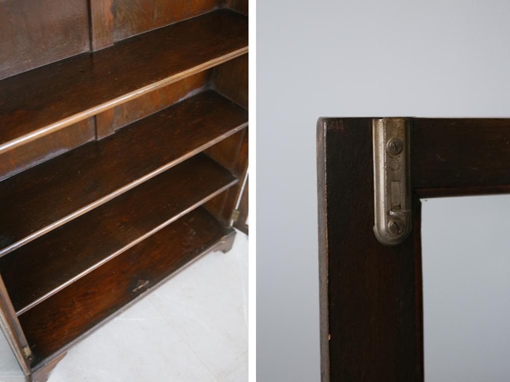 英国アンティーク木製ブックケースキャビネット/本棚/食器棚/飾り棚(92-3)