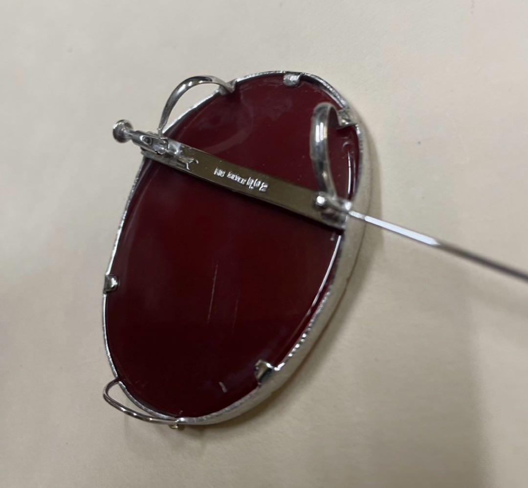 オ*ー様 Ｋ１８　SV９２５　メノーカメオ　ダイヤモンド付き　ブローチ　ペンダン