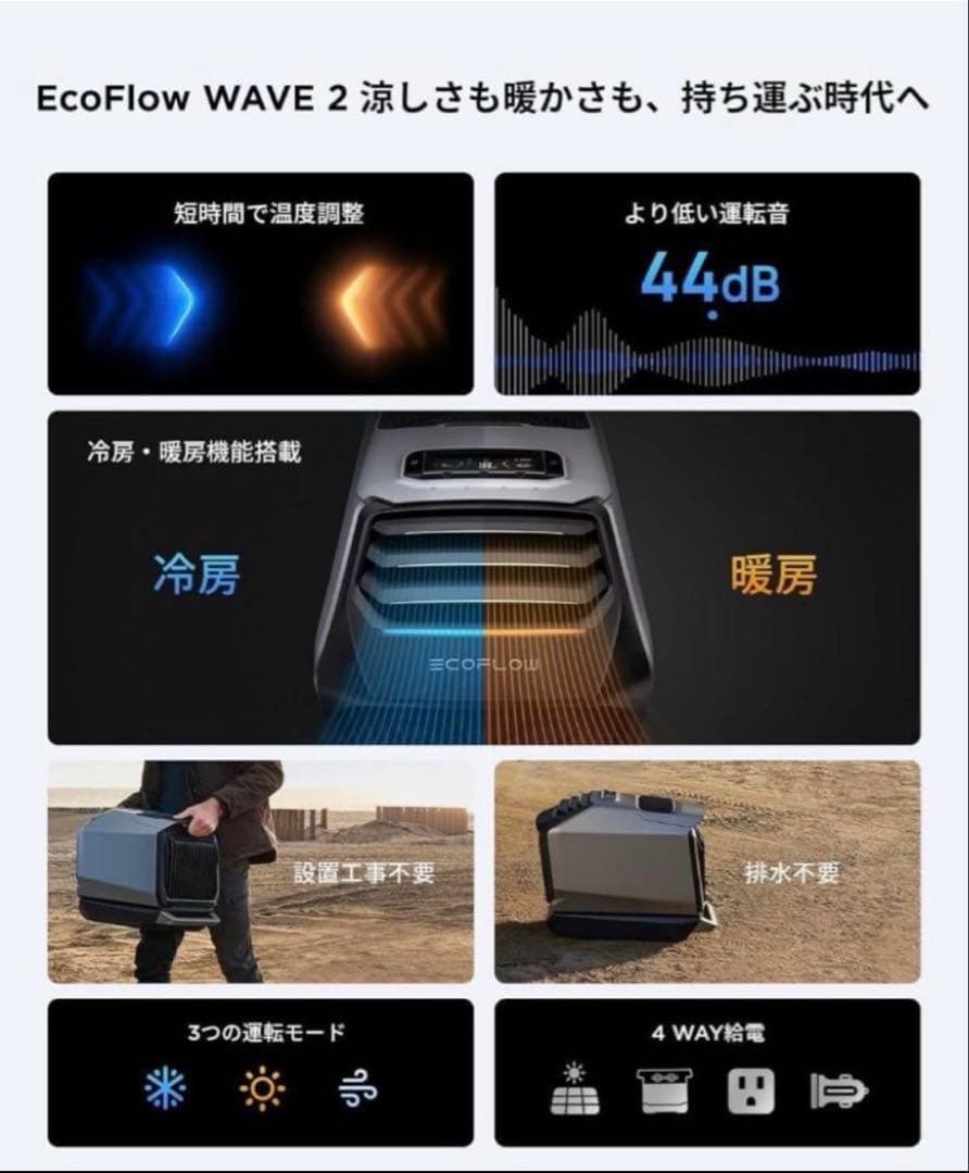 ECOFLOW WAVE 2 エコフロー　ポータブルエアコン　冷房暖房両方利用