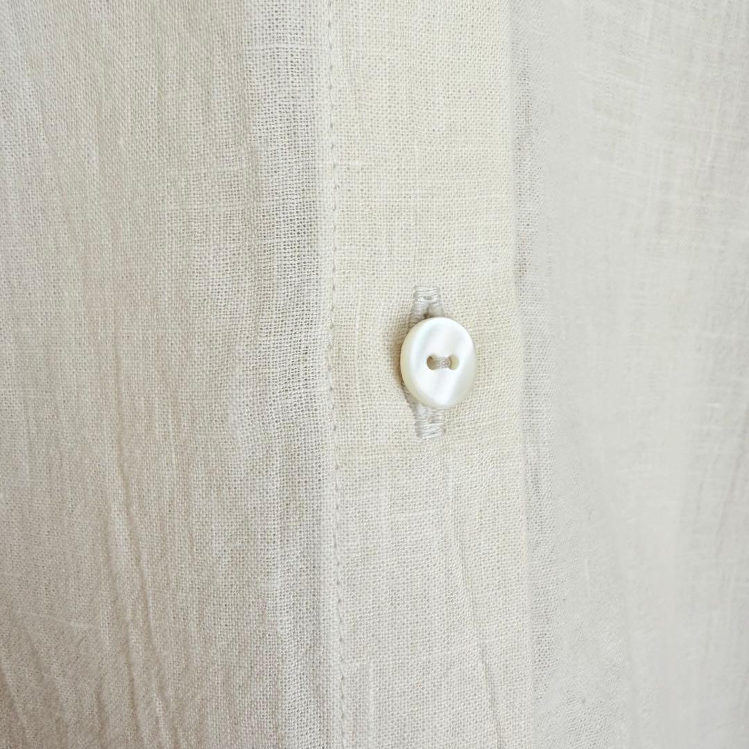 未使用級✨evam eva 水撚りリネンノーカラー 長袖ブラウス アイボリー F