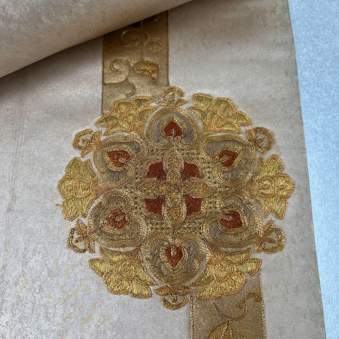 金色系 刺繍入り 太鼓柄袋帯0105
