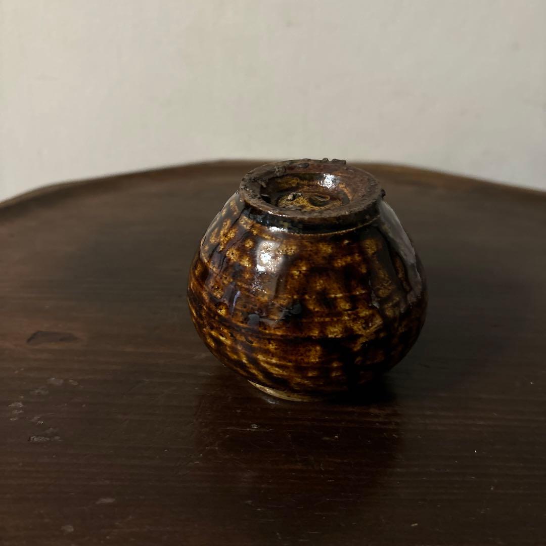 李朝飴釉薬蓋つき注ぎ口　酒器　煎茶　花入　アンティーク　古美術　骨董　　古美術