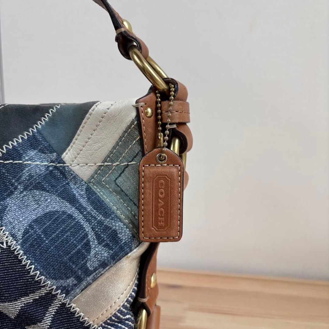 バッグ Coach Denim Patchwork Shoulder Bag