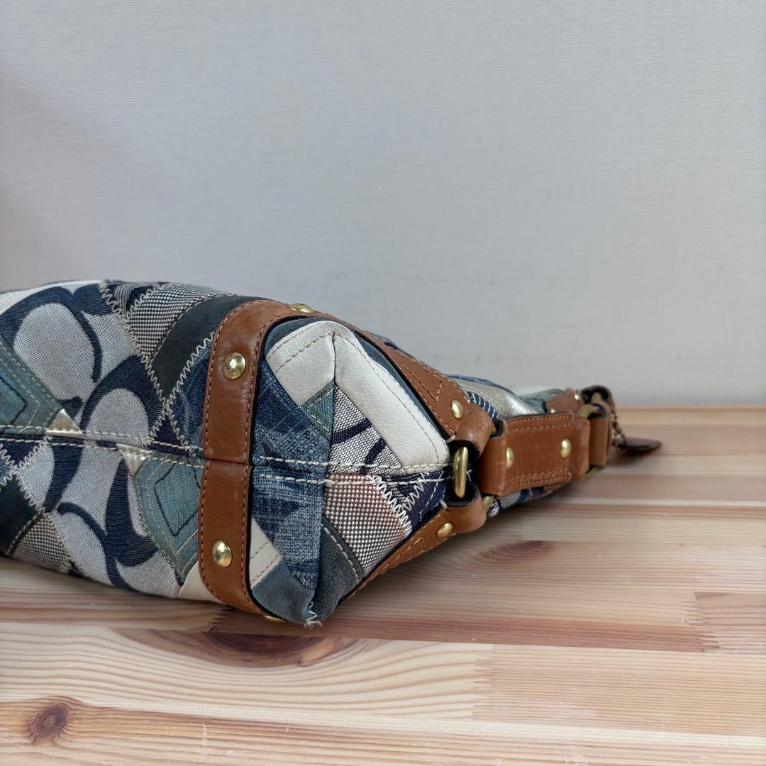バッグ Coach Denim Patchwork Shoulder Bag