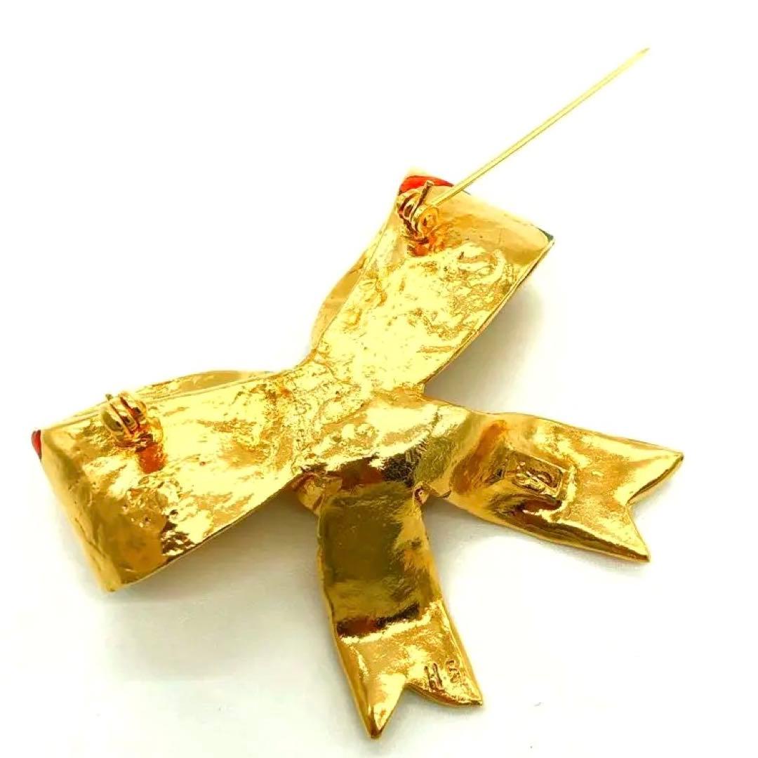 新品同様✨イヴサンローラン ブローチ コサージュ　リボンモチーフ