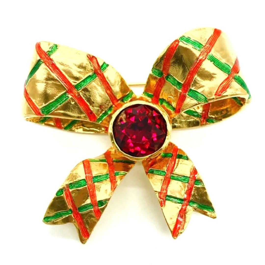 新品同様✨イヴサンローラン ブローチ コサージュ　リボンモチーフ