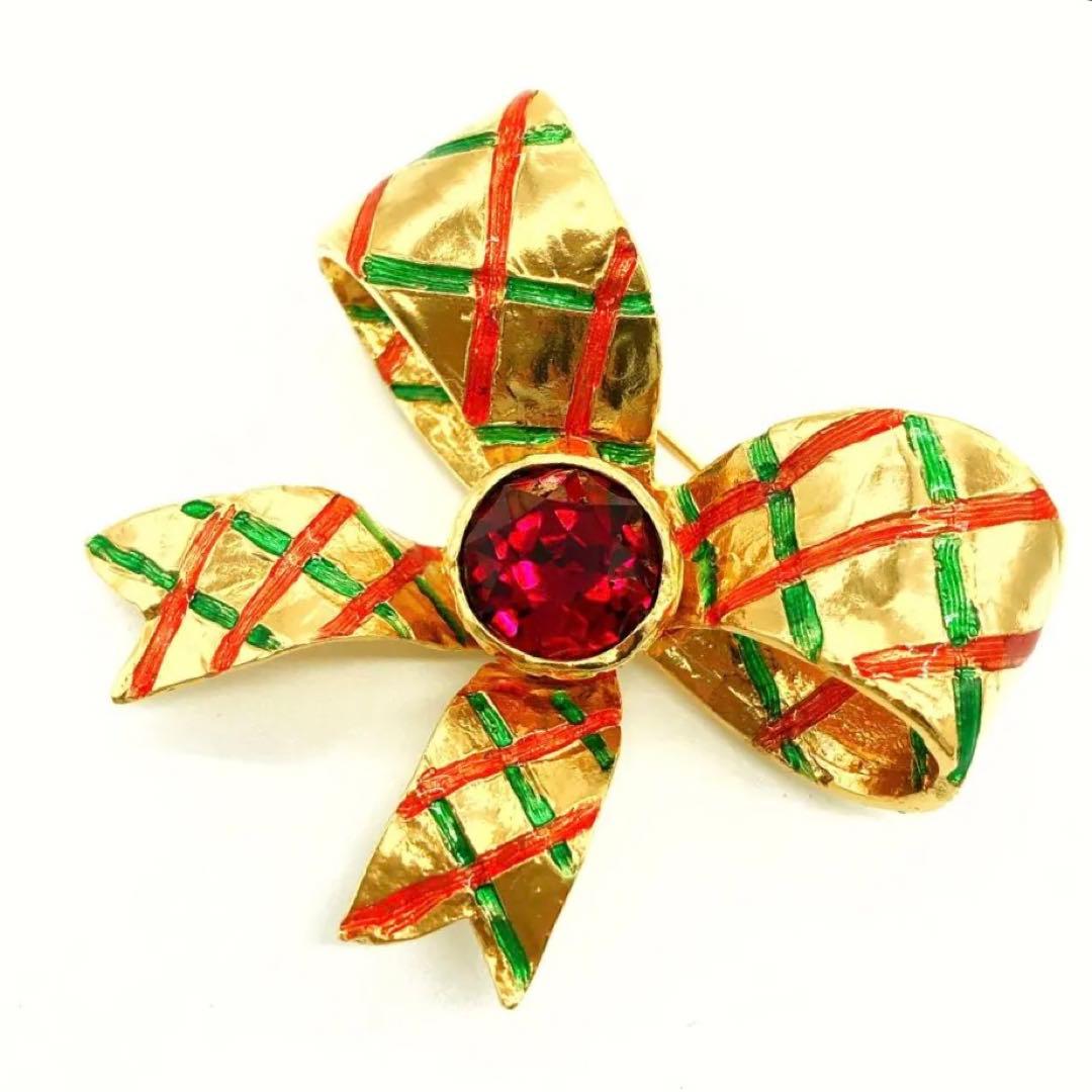 新品同様✨イヴサンローラン ブローチ コサージュ　リボンモチーフ