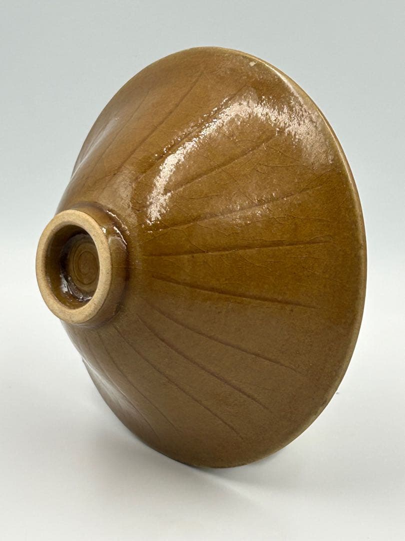 ★0062宋時代　耀州窯 黄釉唐草紋碗 盃 陰刻 ★天目茶碗 茶道具 茶器