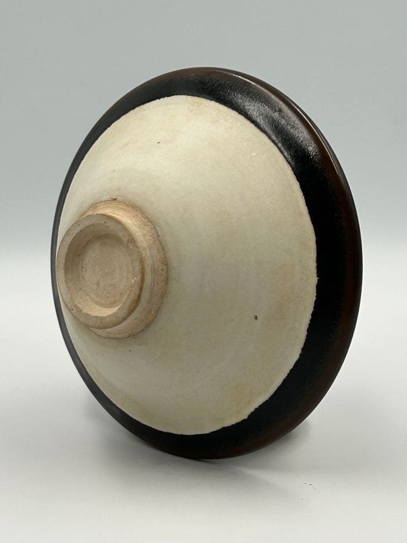 ★0053宋時代　河南窯 黒覆輪白釉碗 斗笠碗 ★天目茶碗 茶道具 茶器