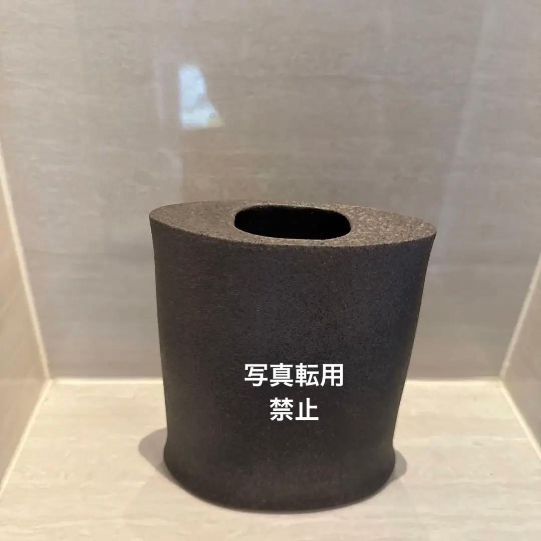 奥能登 珠洲焼 黒の円筒形花器 約10cm